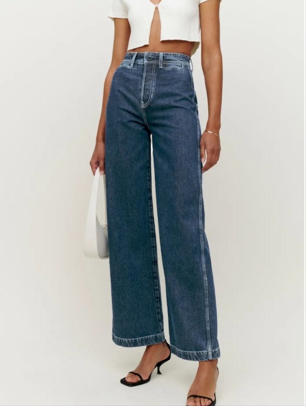 Reformation High-Waist Wide Leg Dark Blue Jeans
